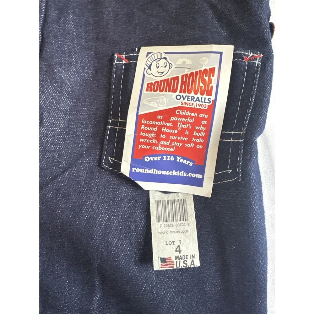 Round House Kids Dark Wash Denim‎ Bib Overalls Made in USA Size 4 NWT